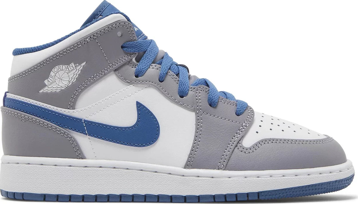 Nike Grade School Womens Air Jordan 1 Mid Sneakers - 'Cement True Blue'