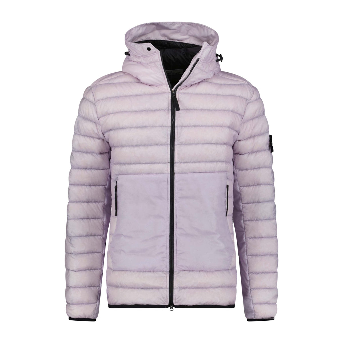STONE ISLAND LOGO PATCH QUILTED DOWN NYLON HOODED COAT PINK