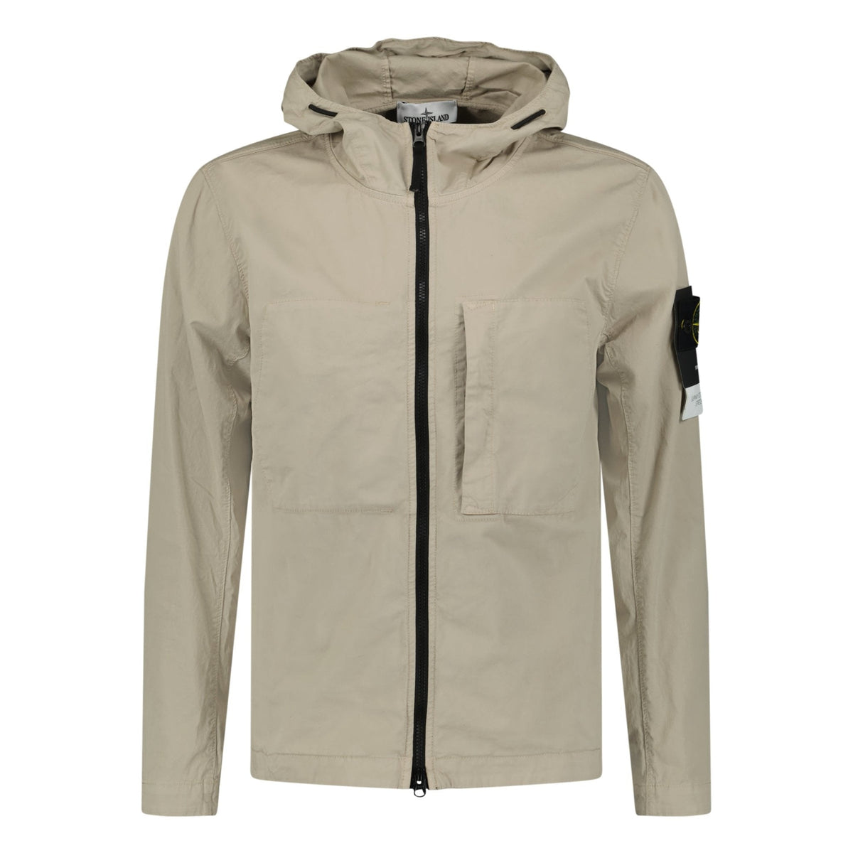 STONE ISLAND FULL ZIP UP HOODED OVERSHIRT BEIGE