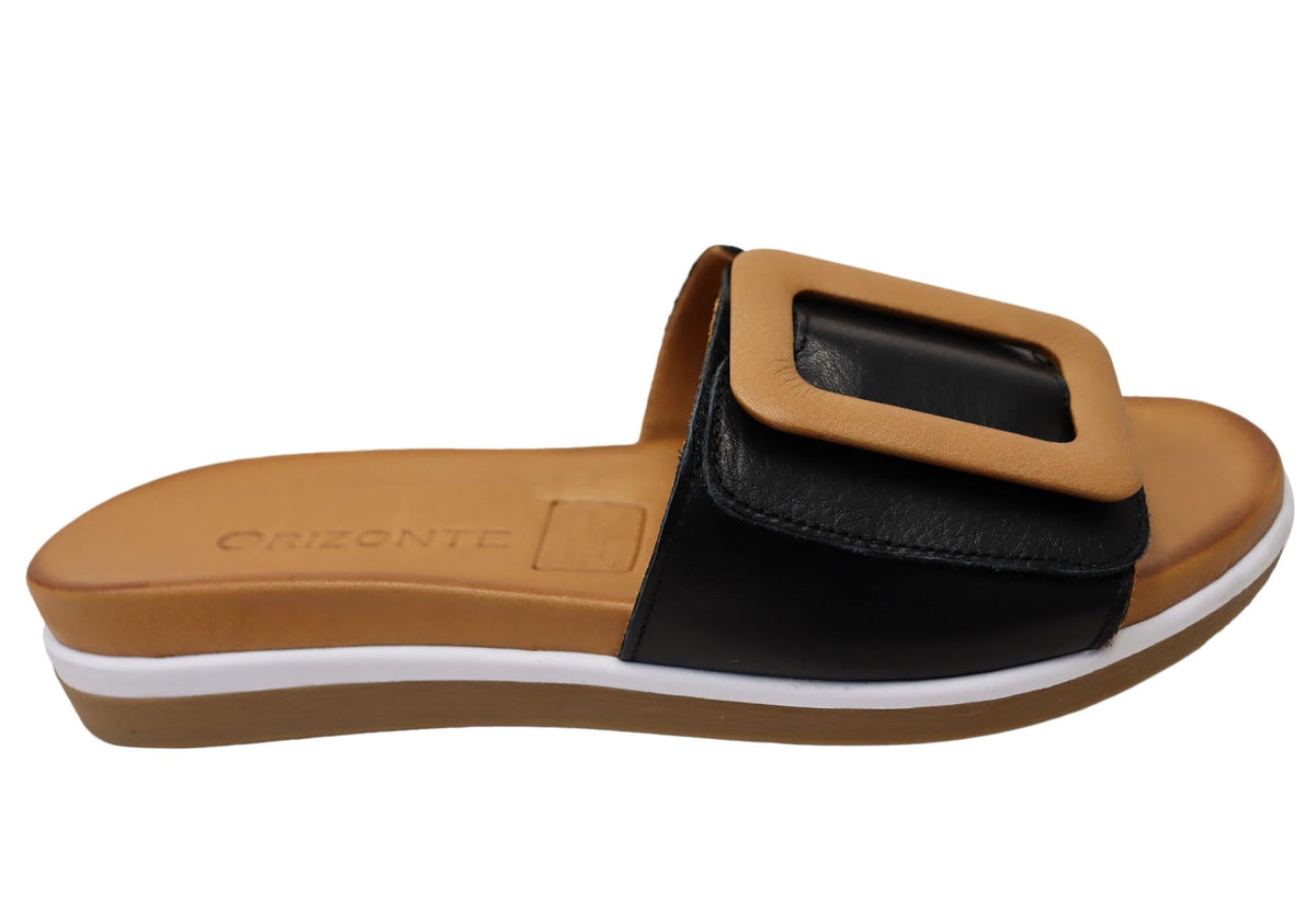 Orizonte Charm Womens Comfortable European Leather Slides Sandals