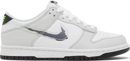 Nike Grade School Womens Dunk Low Sneakers - 'Glitch Swoosh White Grey'