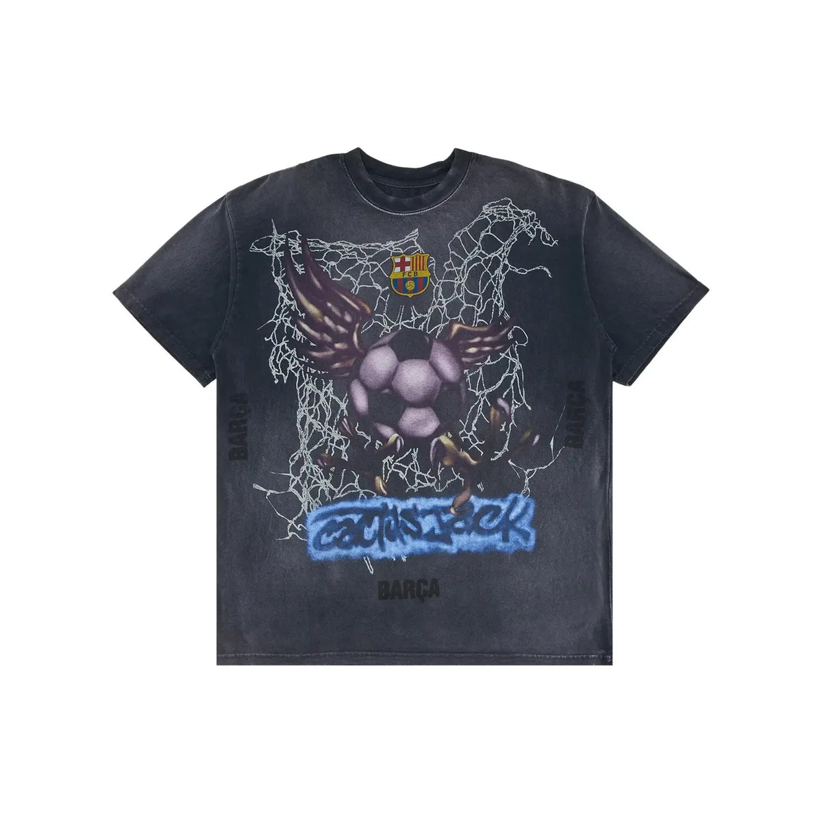Cactus Jack by Travis Scott x FC Barcelona Washed Spray Logo T-Shirt 'Black' (2025)
