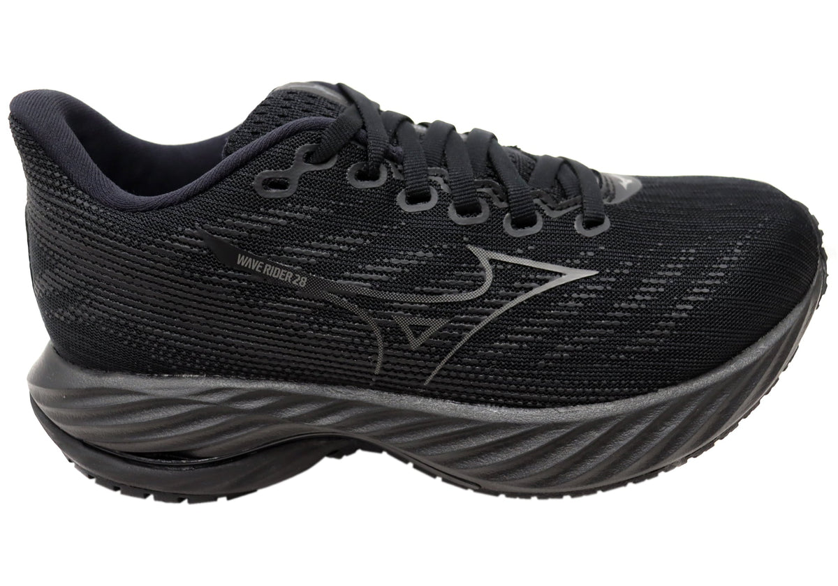 Mizuno Womens Wave Rider 28 Comfortable Black Running Shoes