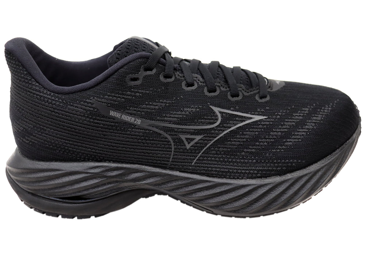 Mizuno Mens Wave Rider 28 2E Wide Fit Comfortable Running Shoes Black