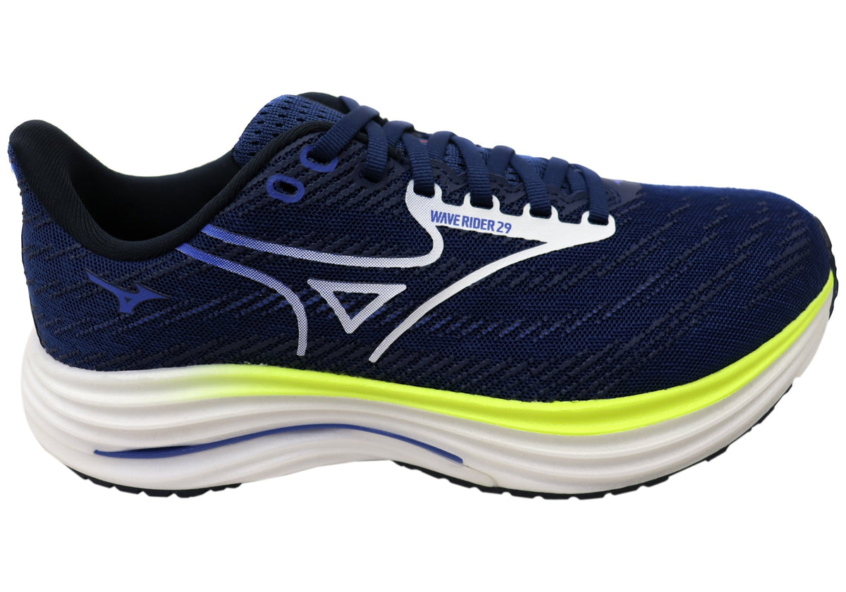 Mizuno Mens Wave Rider 29 Running Shoes 2E Wide Fit Estate Blue White
