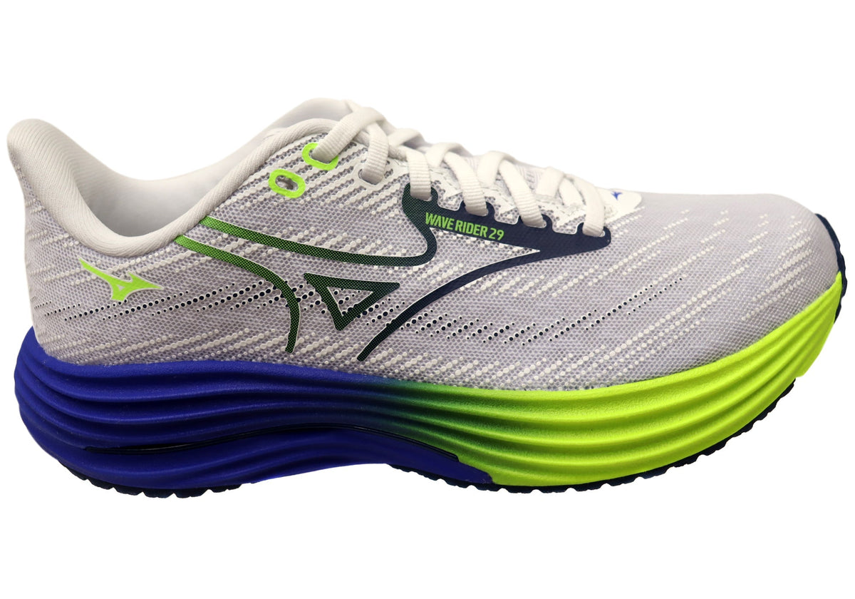 Mizuno Mens Wave Rider 29 Running Shoes White Estate Blue