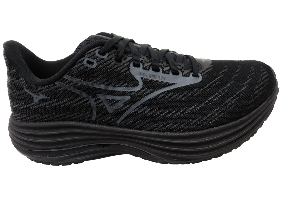 Mizuno Womens Wave Rider 29 D Wide Width Black Running Shoes