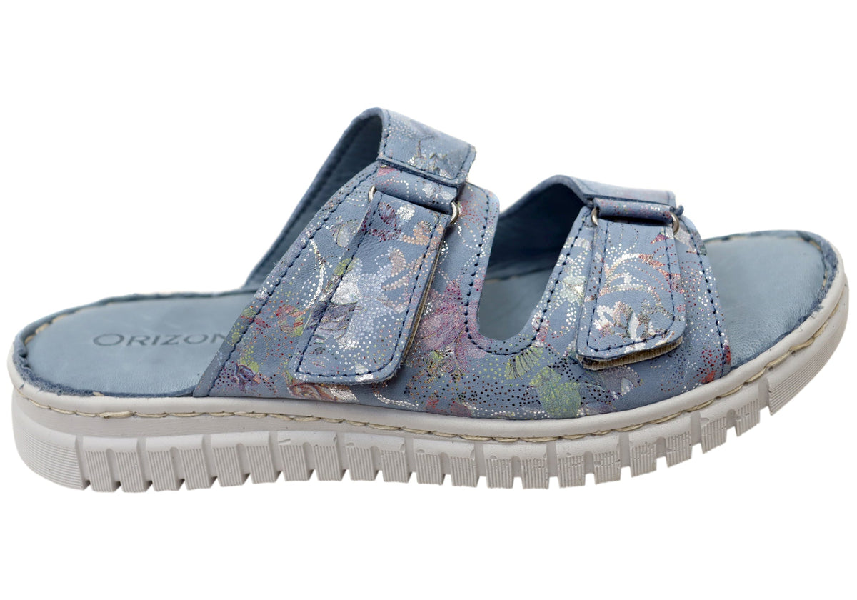 Orizonte Nerine Womens Comfortable European Leather Slides Sandals