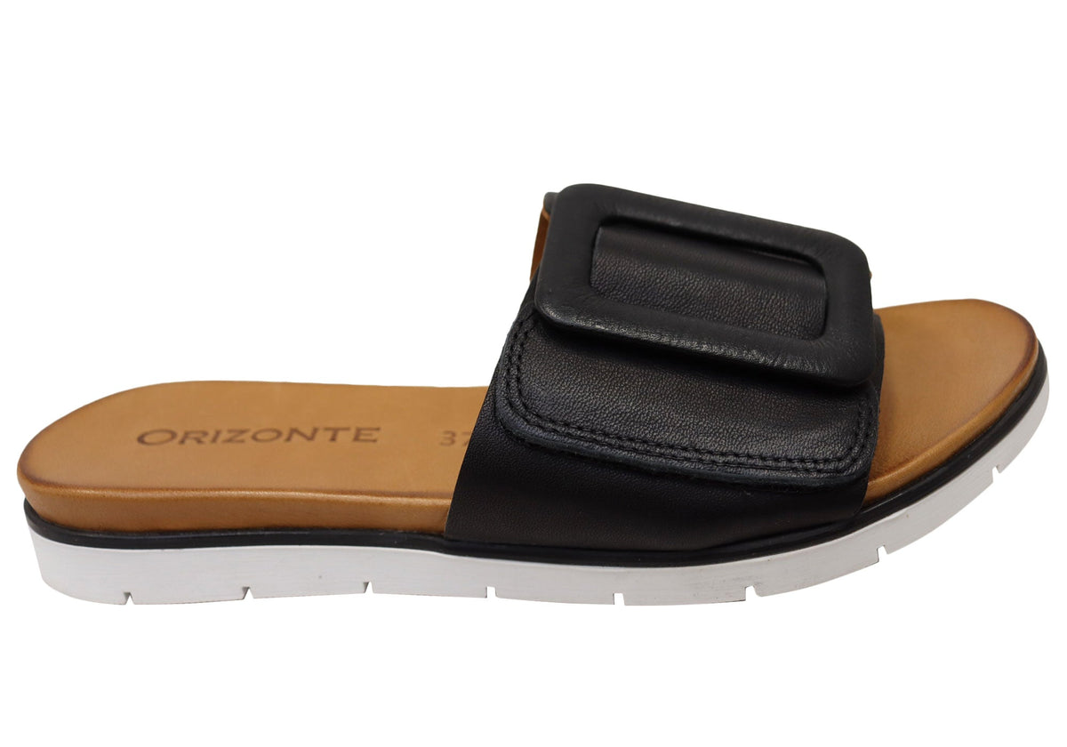 Orizonte Lunaluxe Womens Comfortable European Leather Slides Sandals