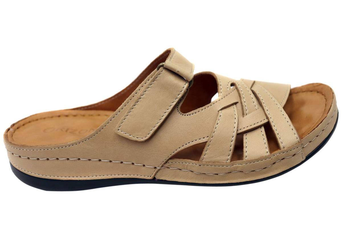 Orizonte Easestride Womens Comfort European Leather Slides Sandals