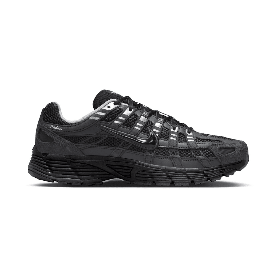NIKE P-6000 BLACK SUEDE METALLIC SILVER TRAINERS