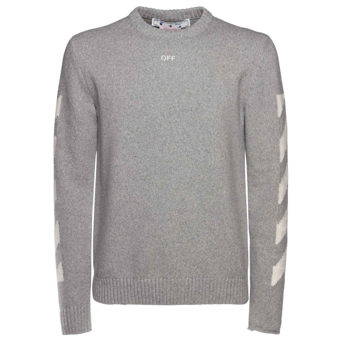 OFF-WHITE Diag-Print Knitted Crewneck Grey