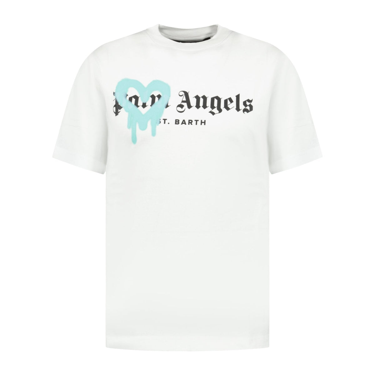 PALM ANGELS LIGHT BLUE SPRAYED HEART T-SHIRT WHITE