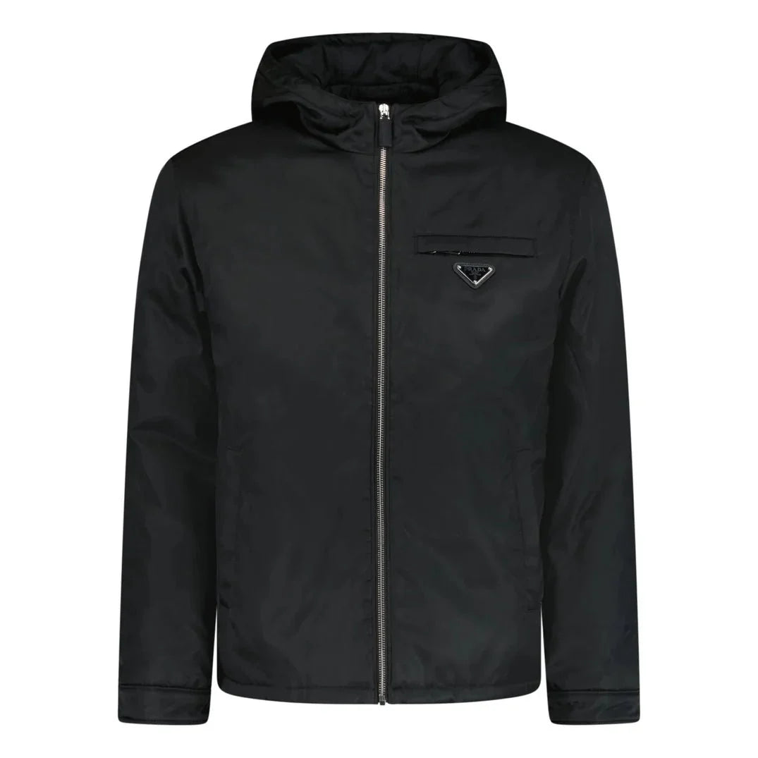 PRADA TRIANGLE LOGO PADDED ZIP RE-NYLON JACKET BLACK