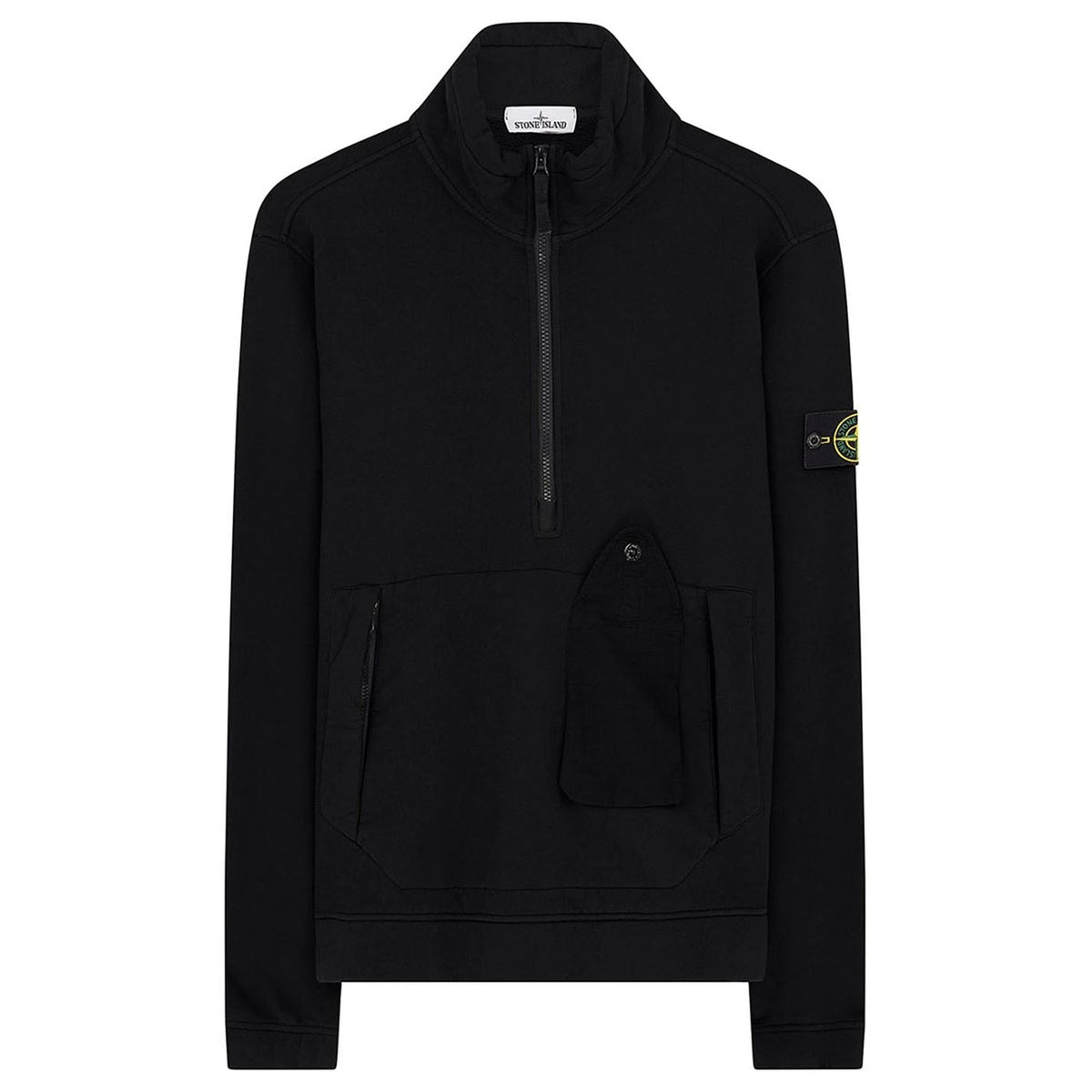 STONE ISLANDGarment Dyed Cotton Half Zip Sweatshirt Black