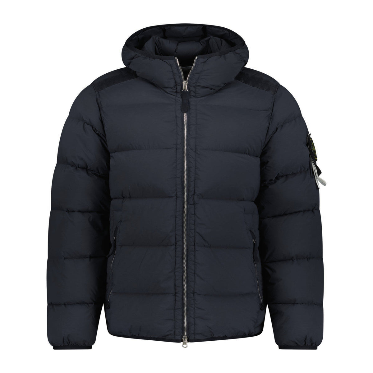 STONE ISLAND HOODED PUFFER JACKET IN SEAMLESS TUNNEL NYLON BLACK